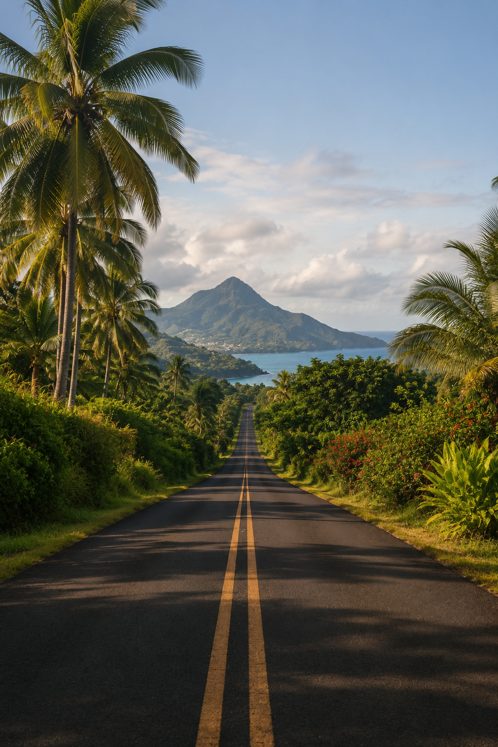 Route dans un paysage tropical